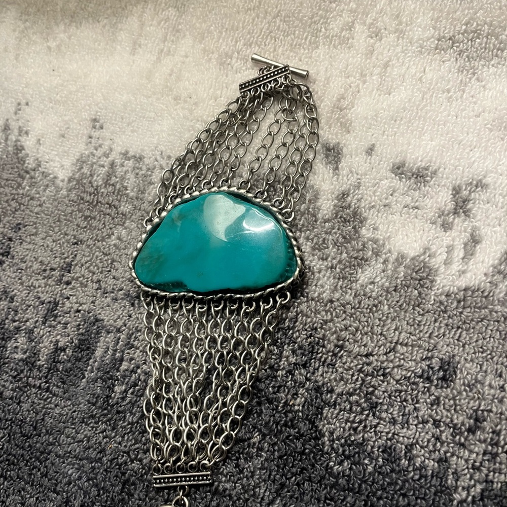 Silver Chain Bracelet with Turquoise Stone